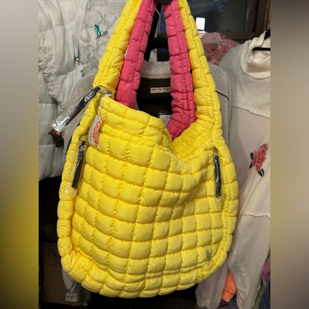 NWT Free People FP Movement Quilted Carryall Bag - sour citrus yellow - One Size - Picture 8 of 8